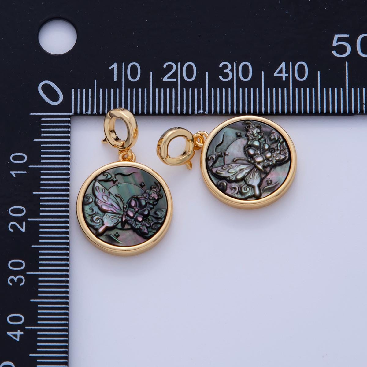 18K Gold Filled Butterfly Abalone Gemstone Pull Gate Rhondelle Drop Pendant | AH715