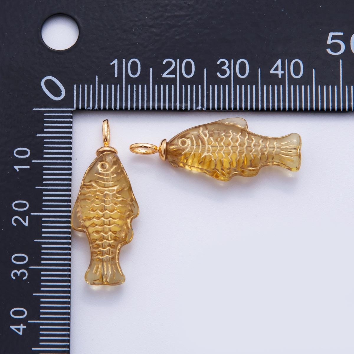 18K Gold Filled Yellow Acrylic Multidimensional 3D Fish Drop Charm | AF297