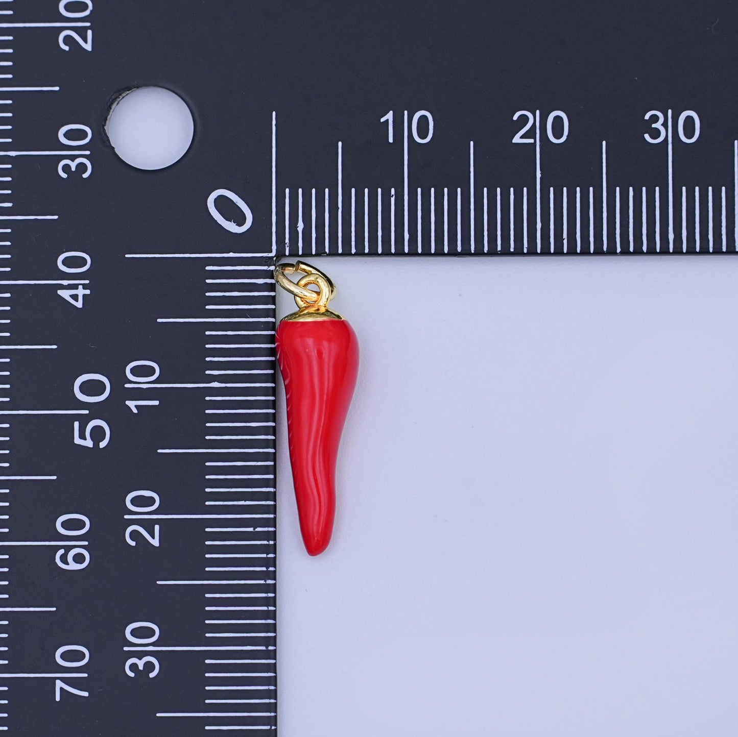 24K Gold Filled 21mm Red Enamel Chili Mini Charm | W627