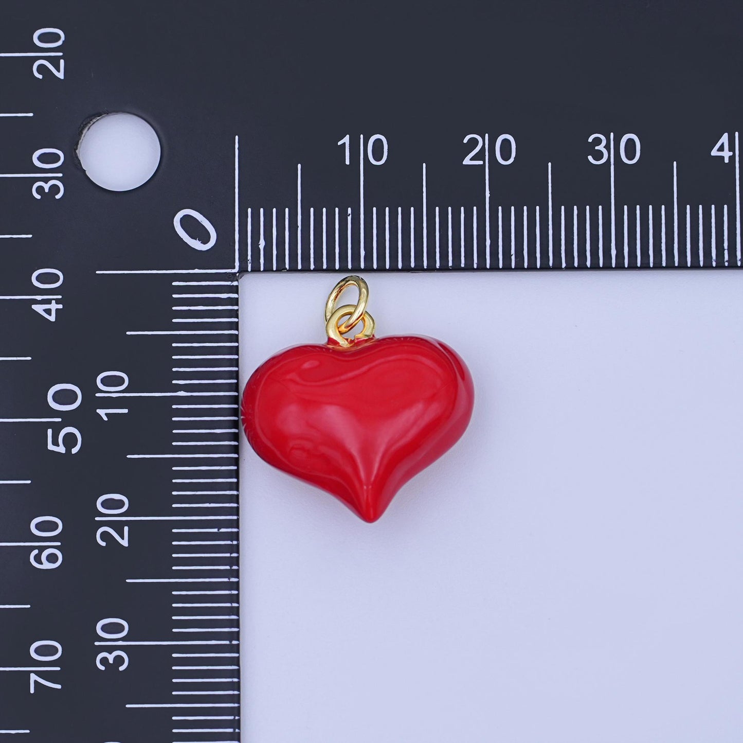 124K Gold Filled 18.5mm Red Enamel Heart Chubby 3D Multidimensional Charm | W201