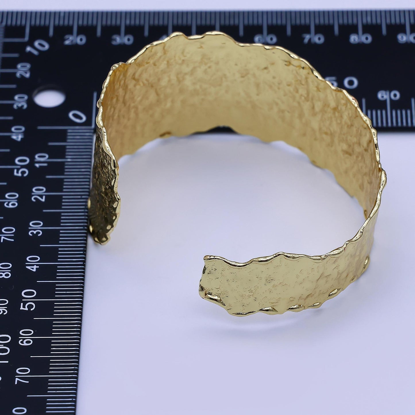 24K Gold Filled Wide Hammered Molten Geometric Cuff Bracelet | WA-3235