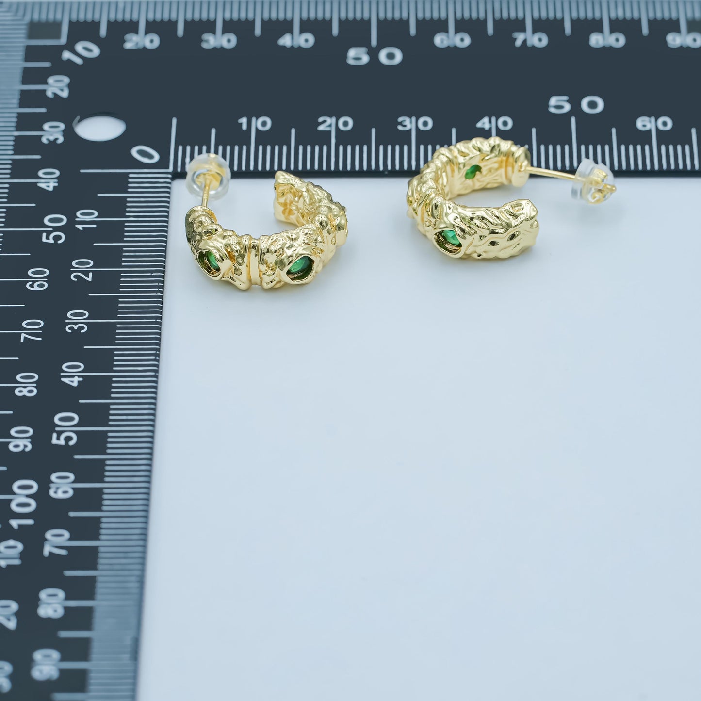 24K Gold Filled Green CZ Molten C-Shaped Hoop Earrings | AI435