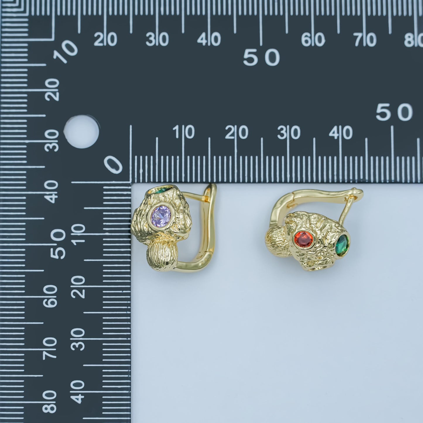 24K Gold Filled Green CZ Molten C-Shaped Hoop Earrings | AI435