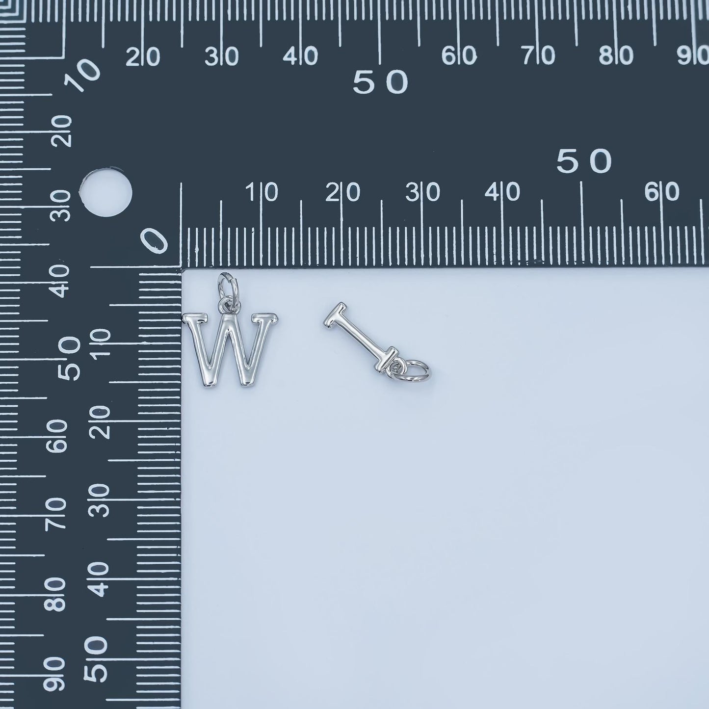 Rhodium Plated Minimalist Initial Letter Charm | A141 - A153