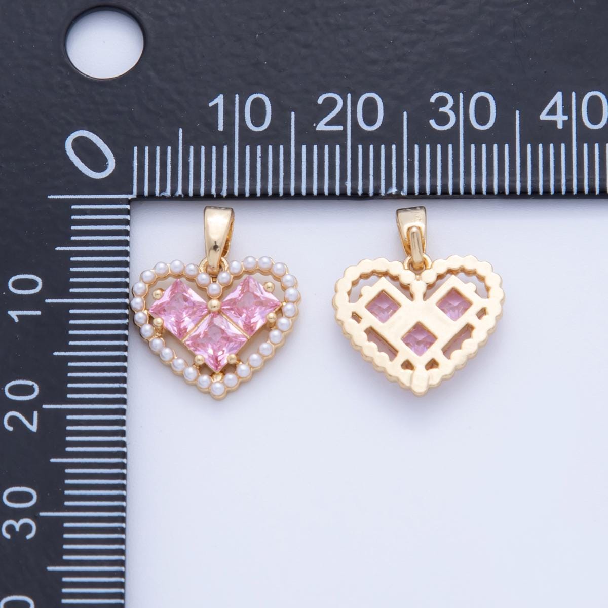 18K Gold Filled Pink CZ Shell Pearl Outline Open Heart Pendant | AH731