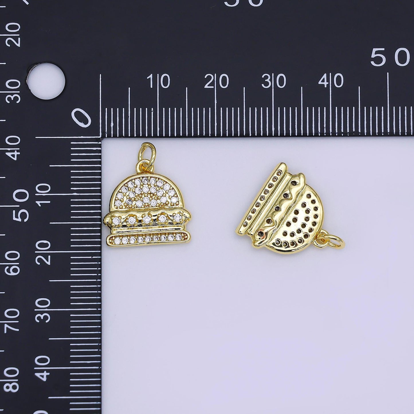 3d cute mini burger charm cheese burger CZ Micro Pave charm for bracelet earring necklace junk food jewelry inspired supply | AJ-319
