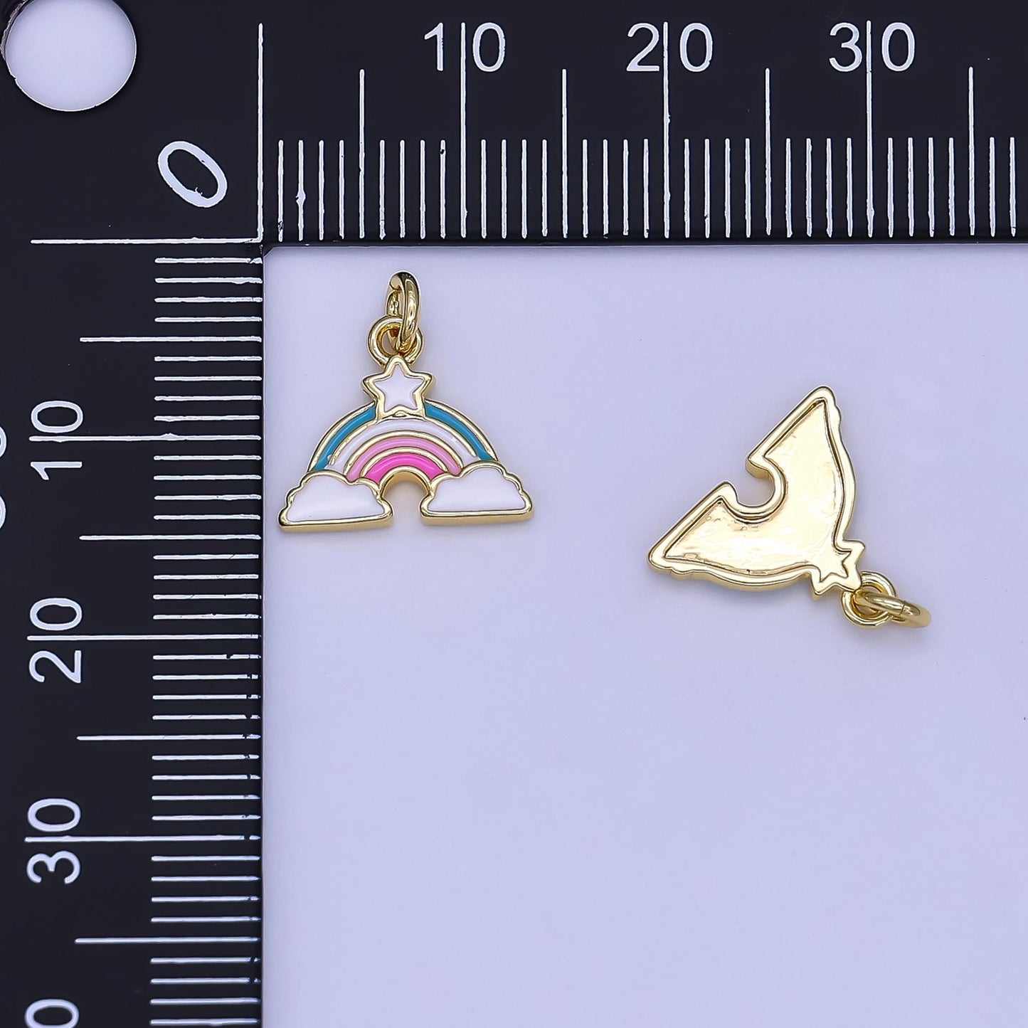 Mini Rainbow with Cloud Enamel Charm in 24K Gold Filled Sky Blue Charm | N-1651