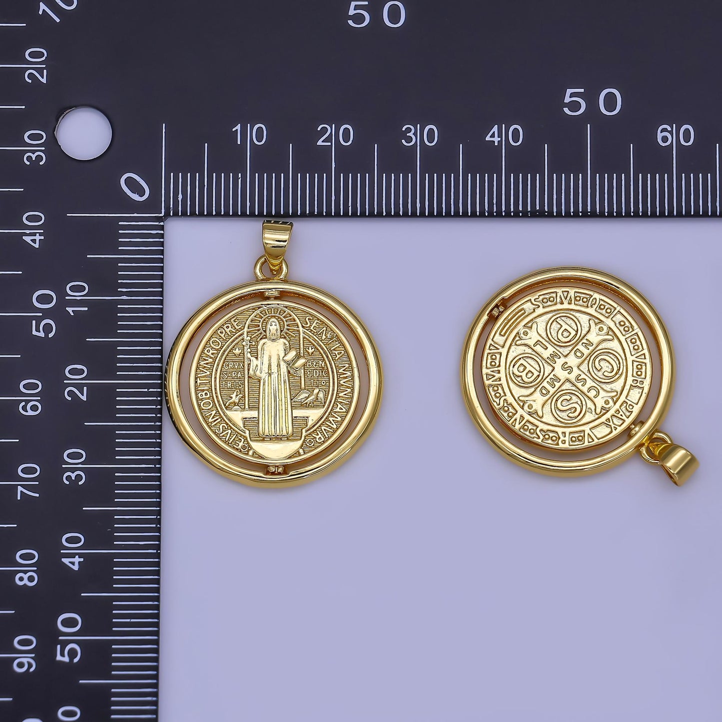 Dainty 16K Gold Filled Saint Benedict Round Charm Medallion for Necklace Bracelet Religious Jewelry Making | AH-452