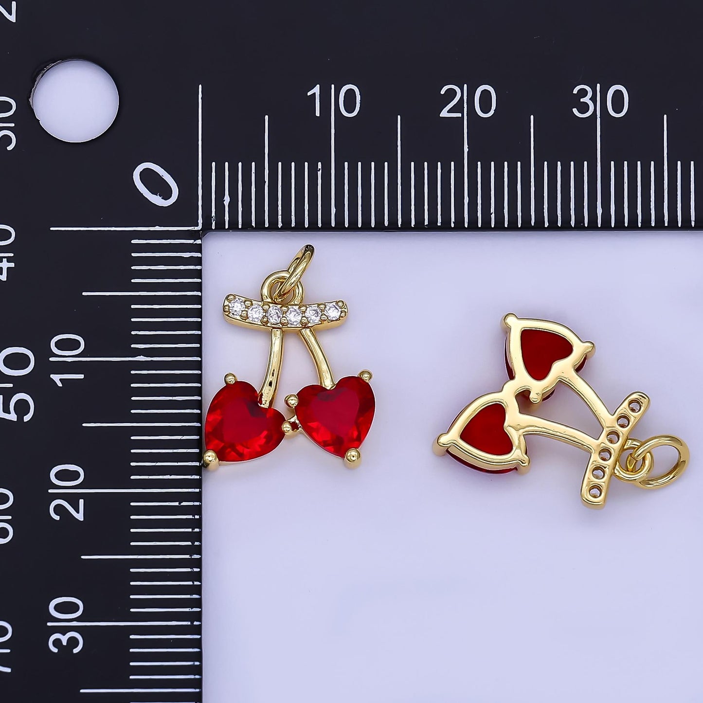24k gold filled RED cz heart cherry fruit mini add-on charm | AF-500