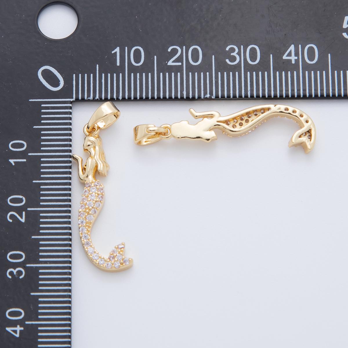 18K Gold Filled Clear Micro Paved CZ Mermaid Pendant | AH768