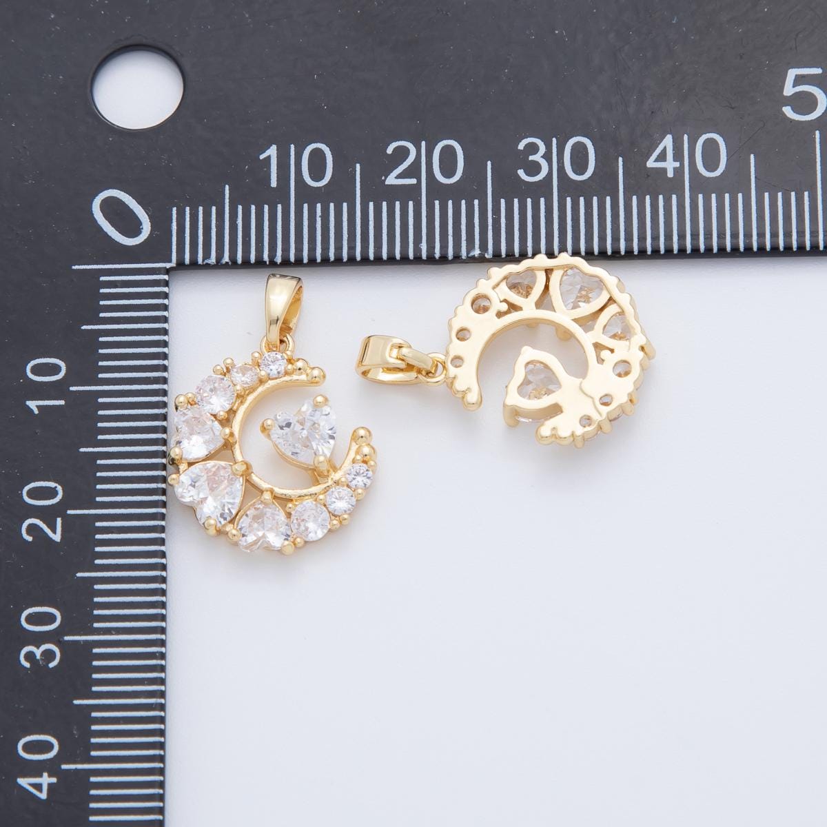 18K Gold Filled Clear CZ Heart Crescent Moon Pendant | AH770