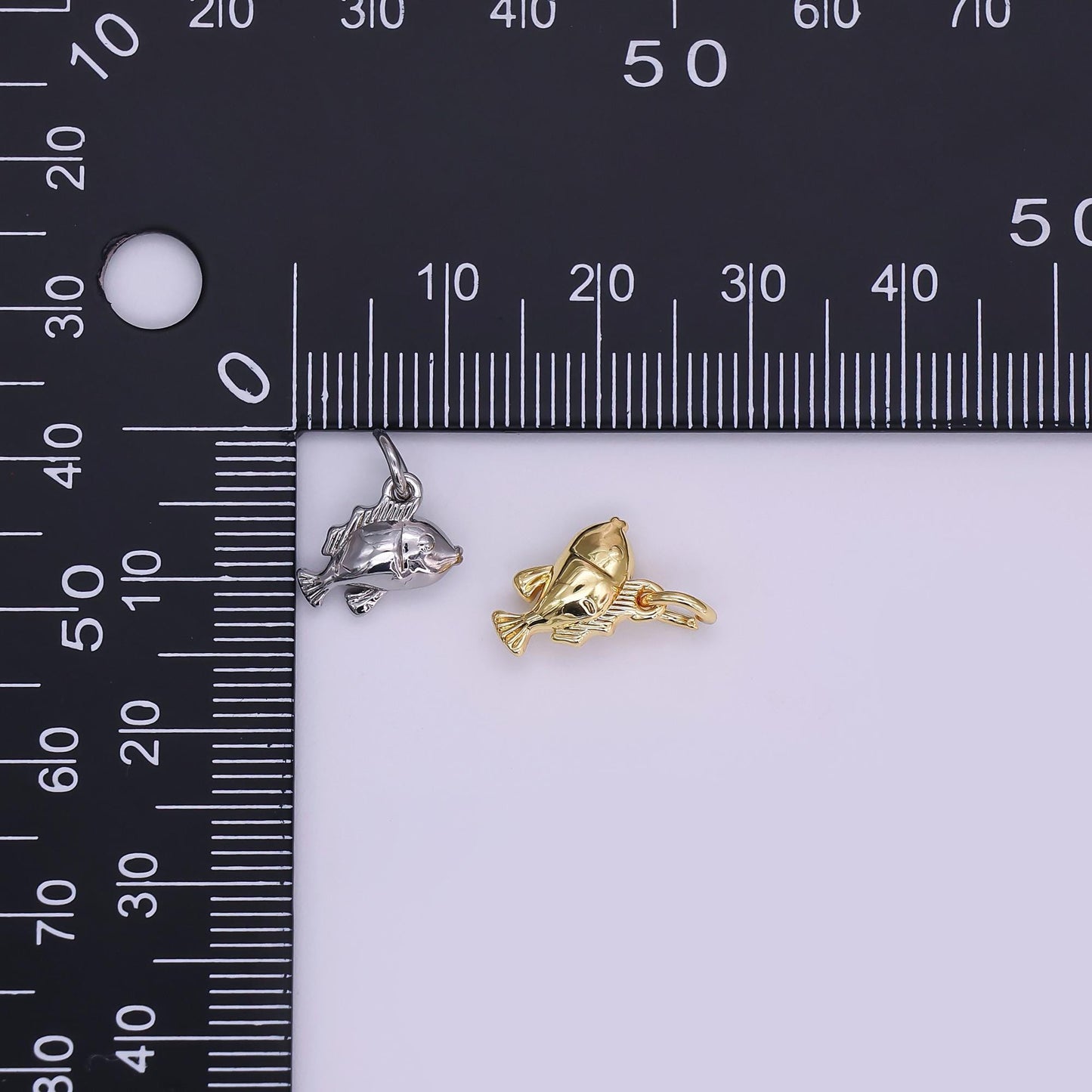 Tiny 18K Gold Filled Sea Bass Fish in Gold & Silver Ocean Under the Sea Jewelry Inspired | N-891