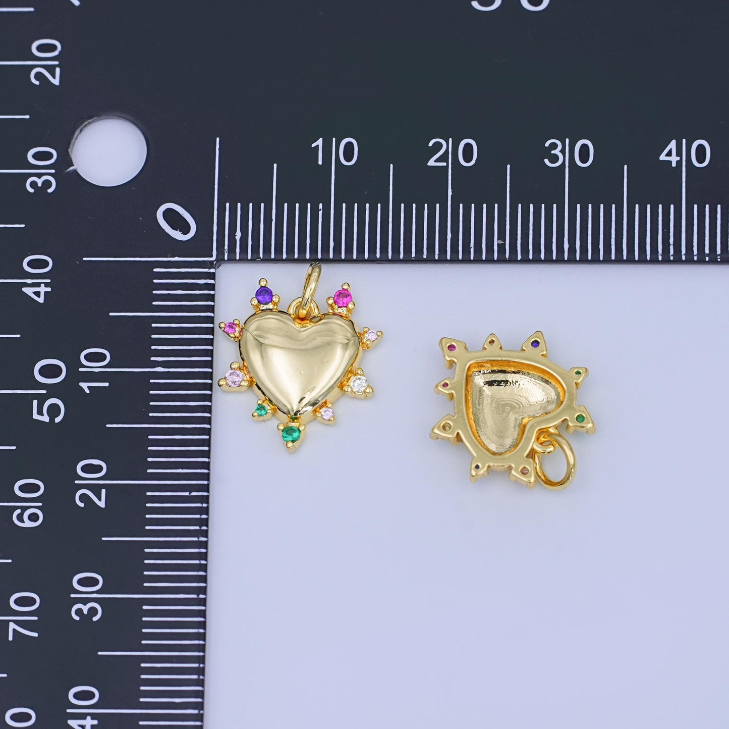 Mini 24k gold filled heart pendant radiant love charm with multi color CZ for bracelet necklace diy jewelry making supply N712