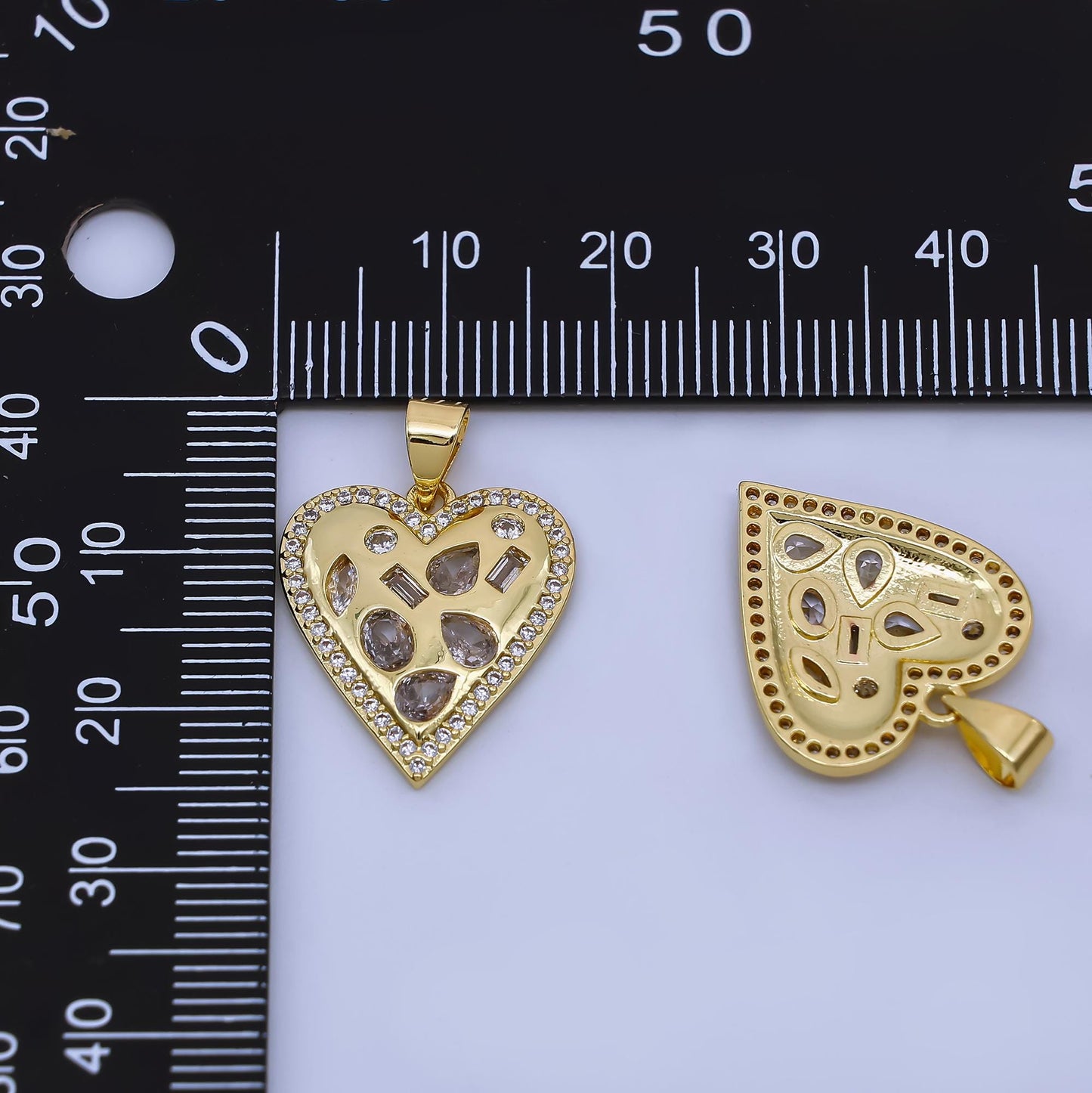 24K Gold Filled Clear CZ Multi Shaped Geometric Heart Pendant | AH-454