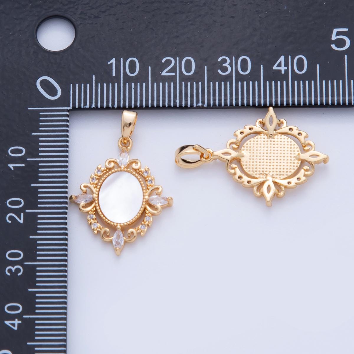 Gold Pearl Charms, 18K Gold Filled Vintage Oval Pendant, CZ Stone Charm for DIY Necklace Bracelet Jewelry Making AH-752