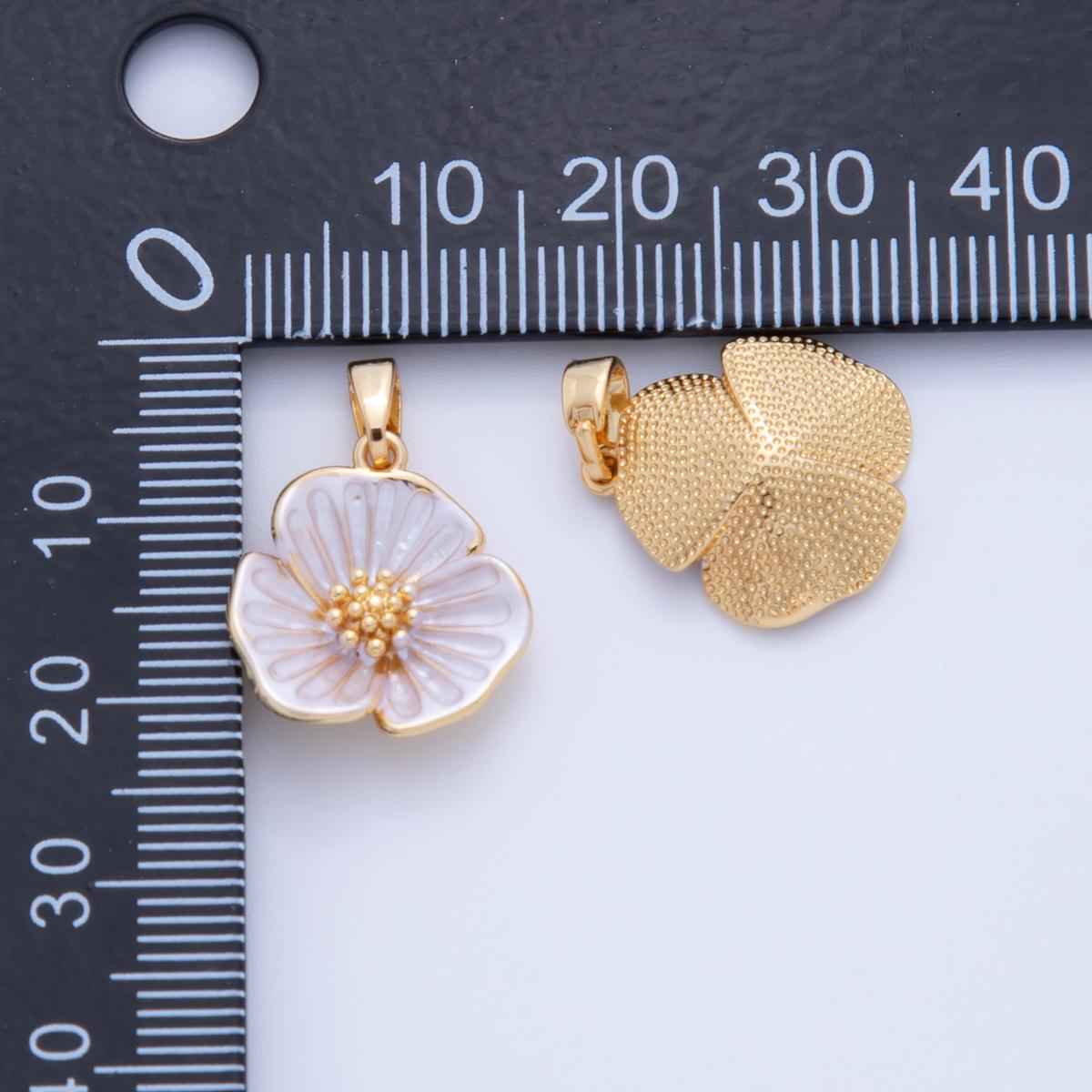 Gold Flower Charms, 18K Gold Filled Enamel Sakura Pendant, White Floral Charm for DIY Earring Necklace Jewelry Making AH-755