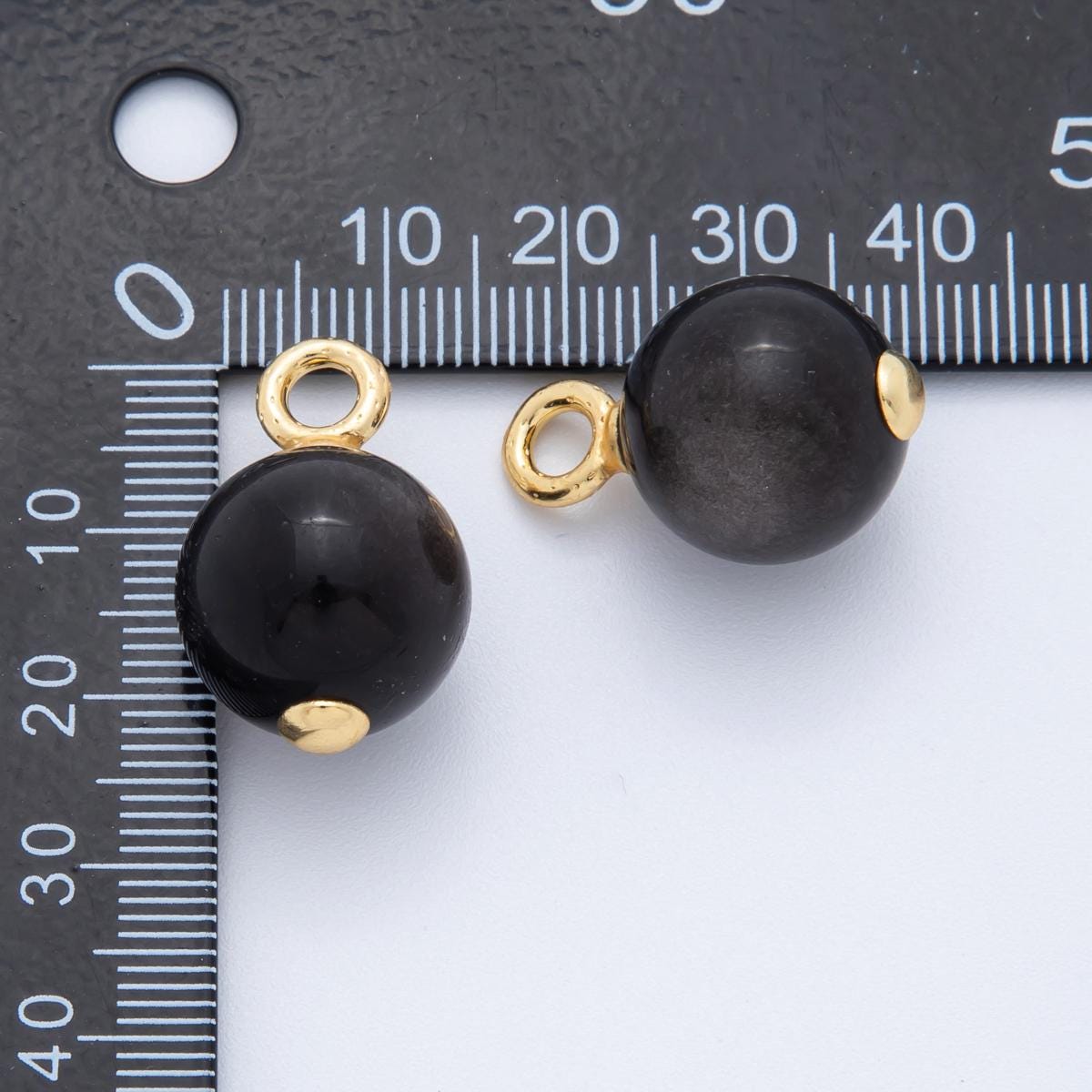 14k gold filled Black Onyx gemstone round drop pendant ball beaded charm | AF-791