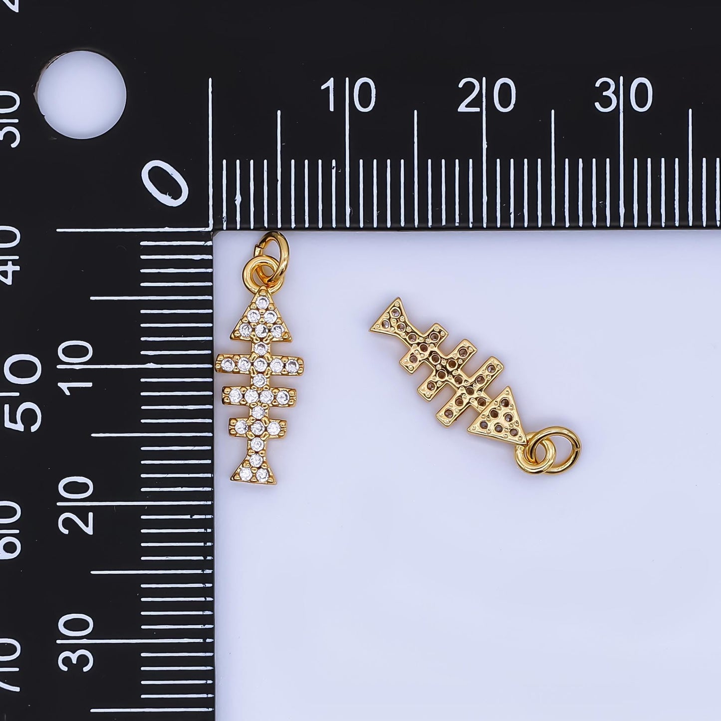 24K Gold Filled Fish Bone Micro Paved CZ Charm Skeleton Fish | AJ-465