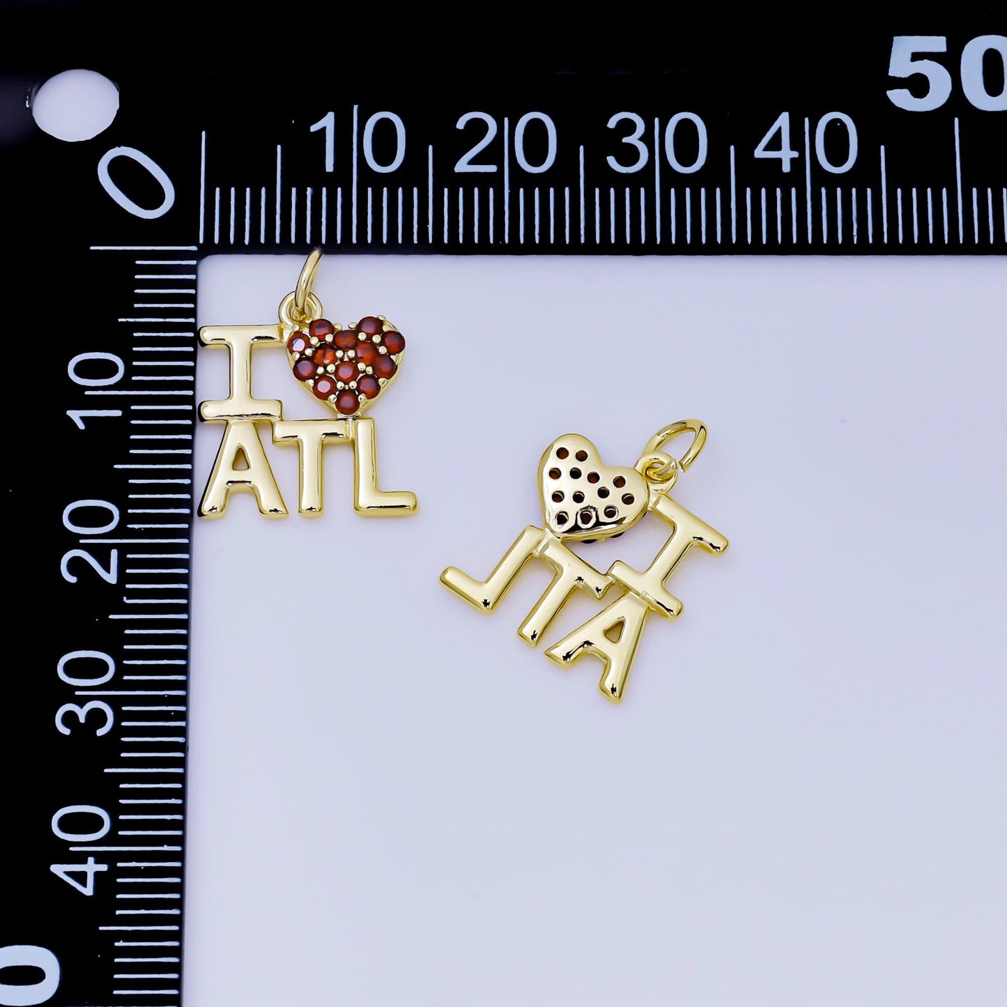 Mini Red Heart cz gold Atlanta charm i love ATL minimalist jewelry micro cz pave ATL state sign travel pendants for necklace bracelet AJ-456