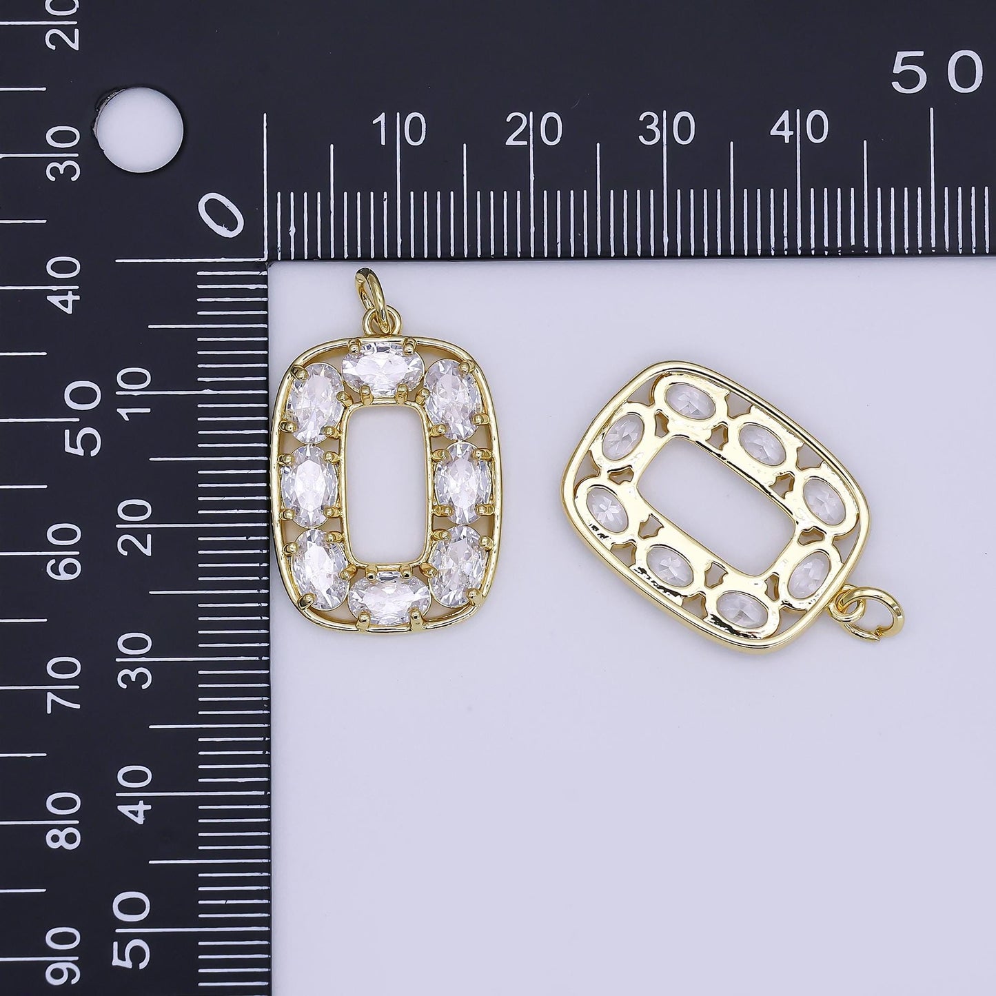 Mini CZ Pave Gold Oblong Charms Dainty 24k Gold Filled Oval Tag Geometry Pendant for Bracelet Earring Necklace AJ-353