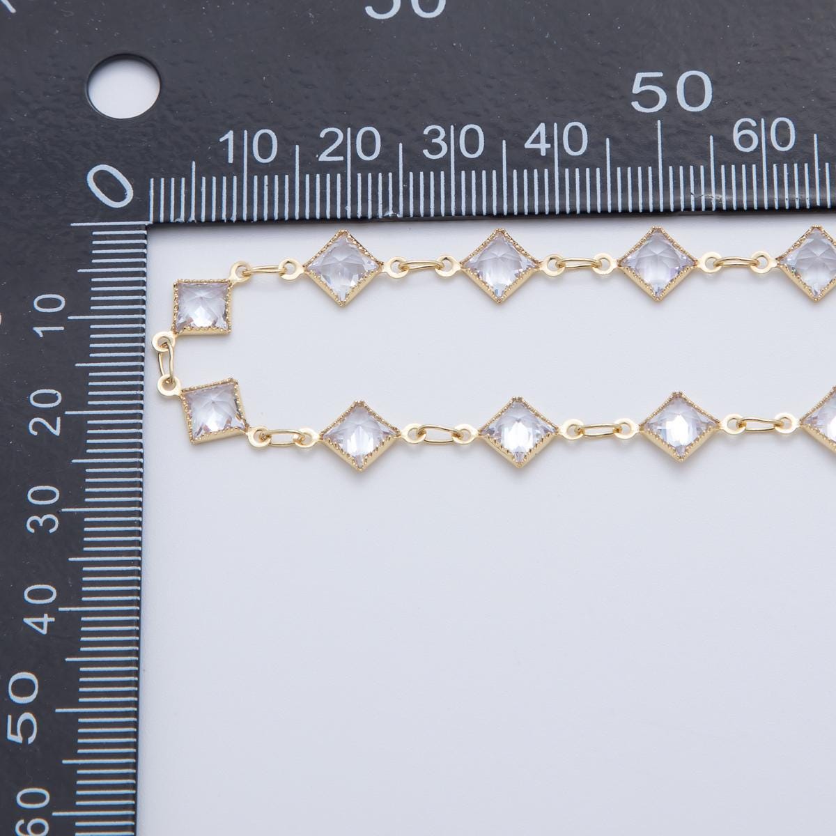 16K Gold Filled Dainty Rhombus Bezel Cut Chain by Yard, Wholesale Gold Sequin Chain CZ Bezel Cut Chain for Jewelry Making | ROLL-1602