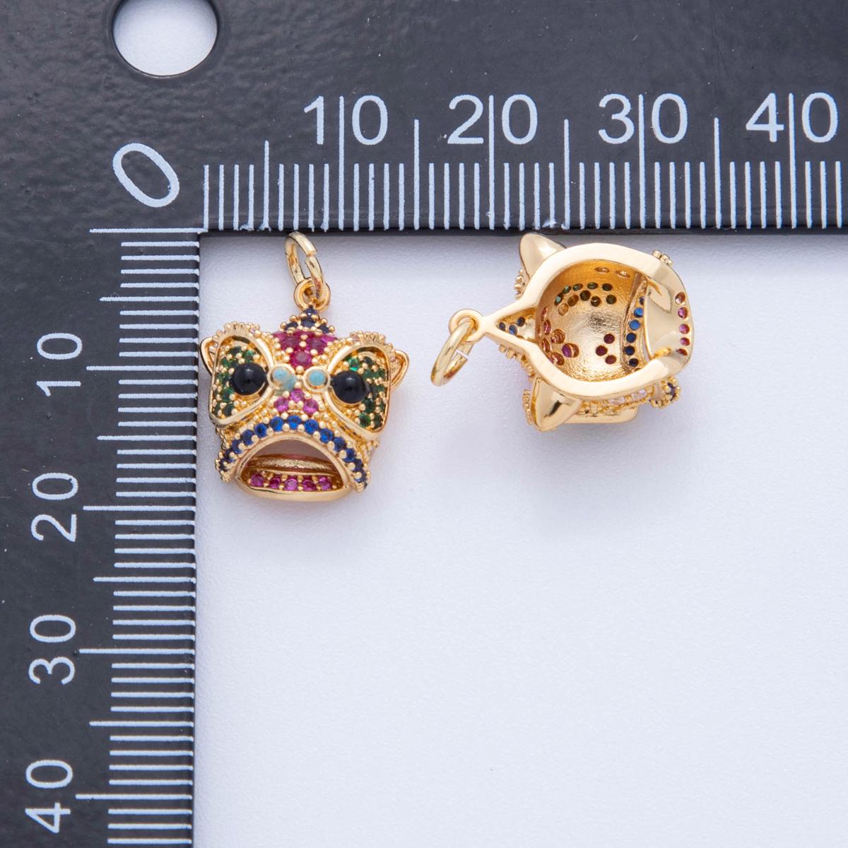 18K Gold Filled Lion Dance Head Charm Pendant Chinese New Year CZ Pendant Fantasy Animal Charms For DIY Jewelry Making AF-382