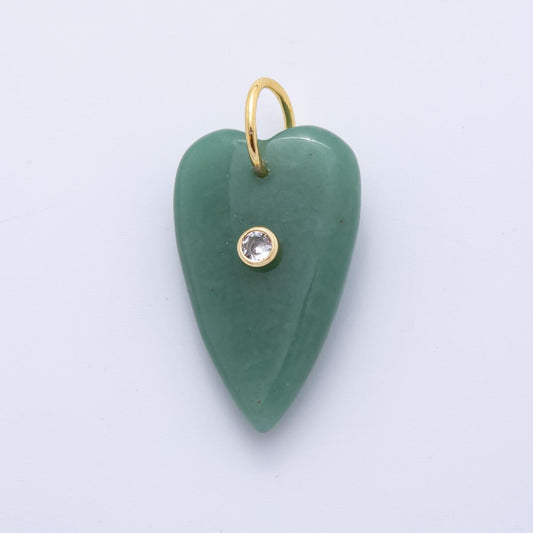 18K Gold Filled 18mm Gemstone Heart Charm With Clear CZ | ah-890