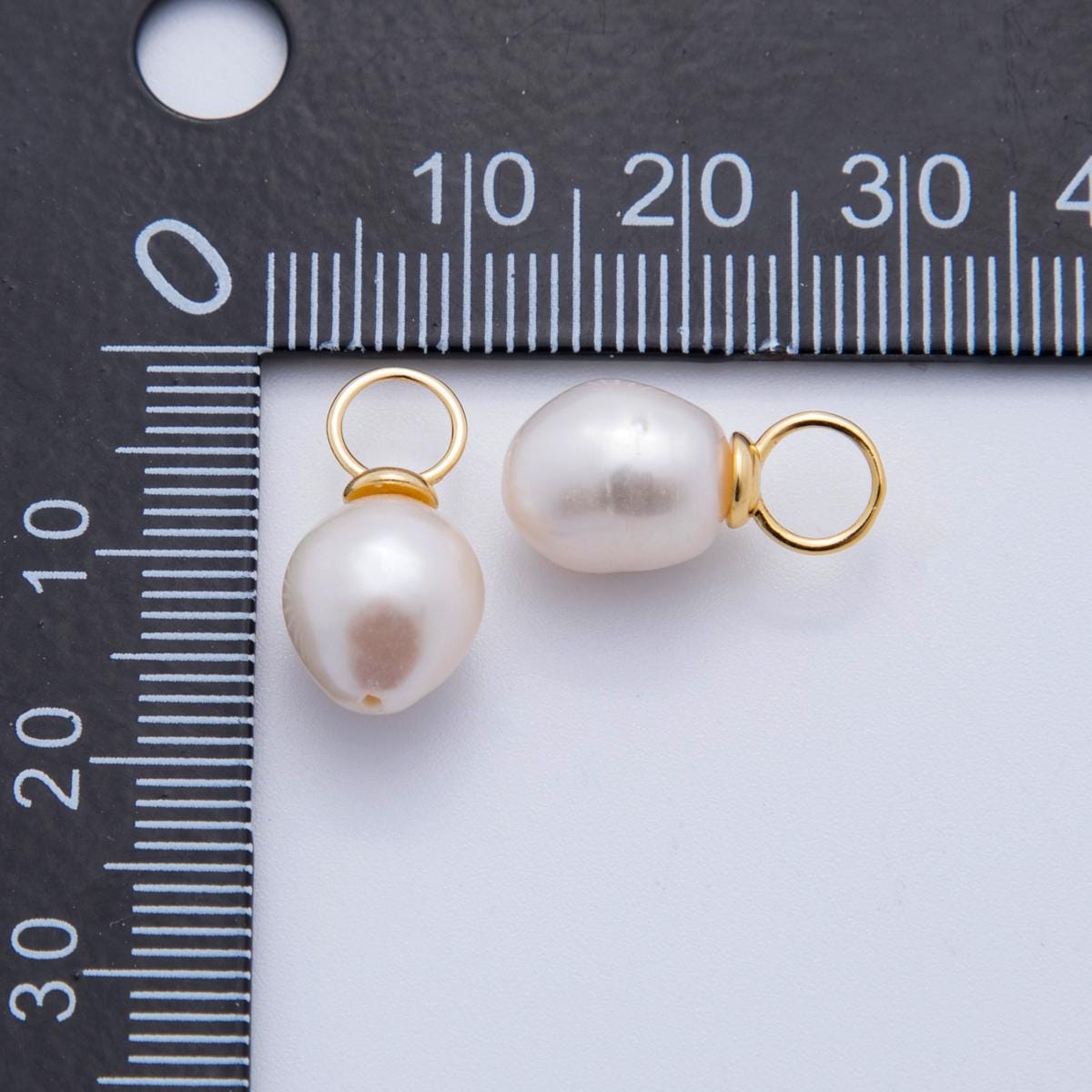 1x small White fresh water pearl gold 8 mm real pearl mini charm minimalist bracelet necklace earring enhancer charm pendant AF-625