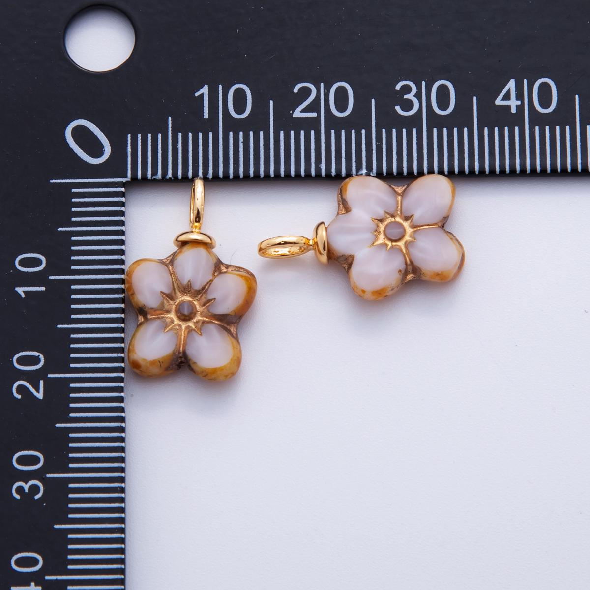 Hand-Painted Floral Resin Charms – Gold Accented Forget Me Not Flower Drop Charm Vintage Bohemian Style AF-719