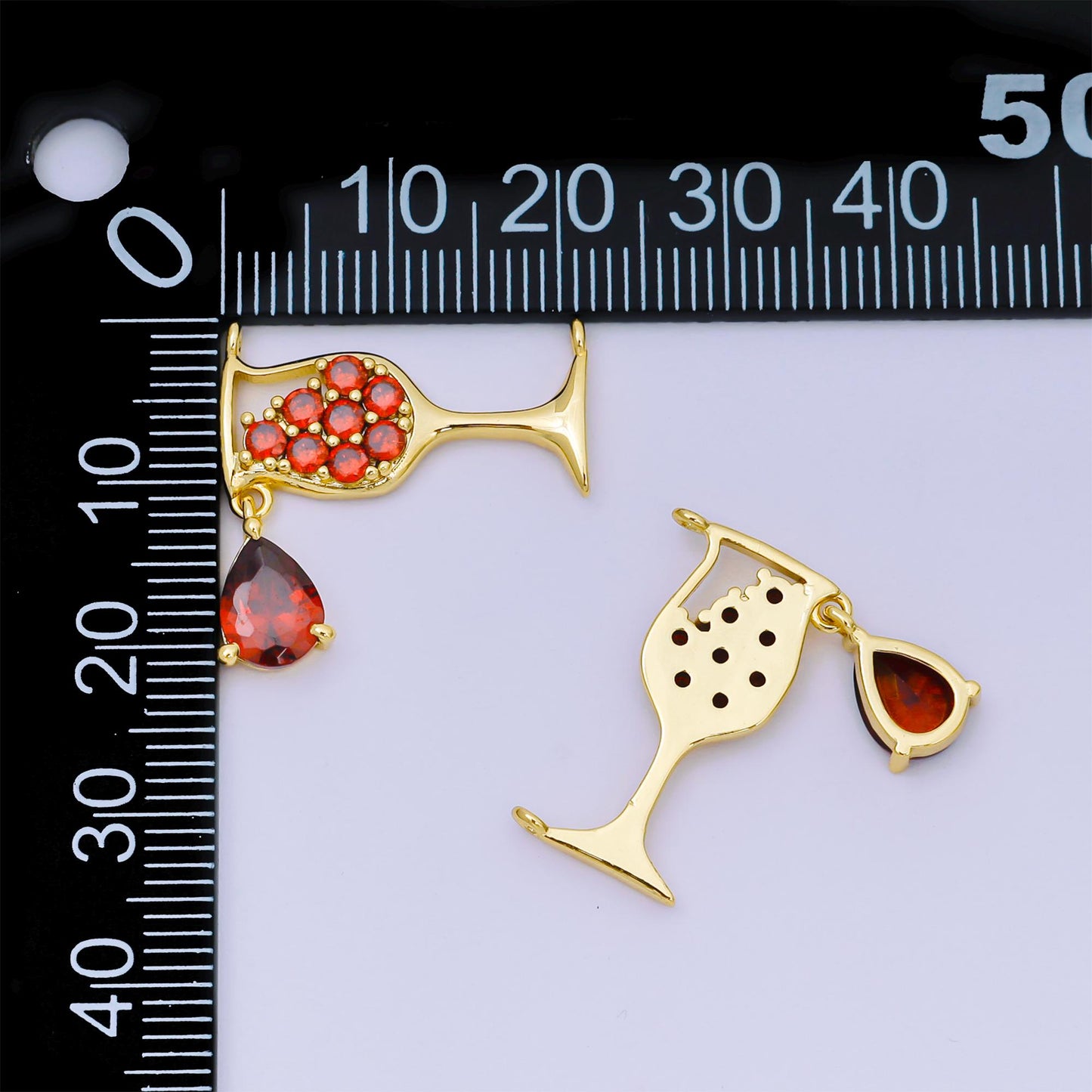 Drunk Love Micro Paved CZ Red Tear Drop 24K Gold Filled Drink Wine Glass Link Connector for Necklace supply | Y-053
