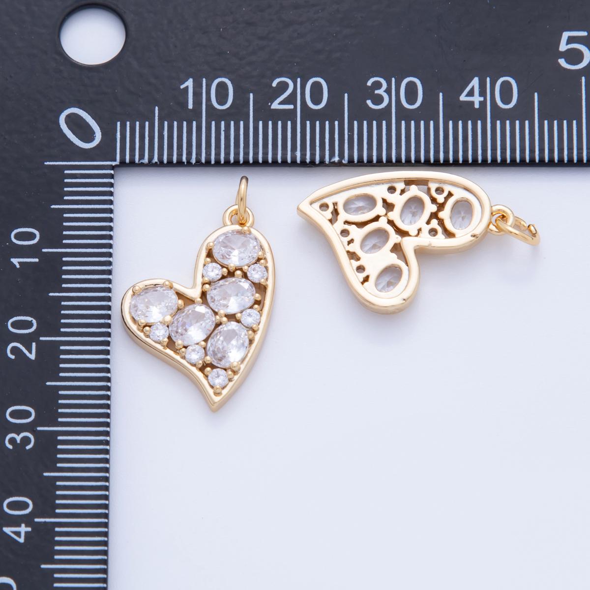 Dainty Cubic Stone in 18K Gold Filled Heart charms Pendant CZ Charm Bracelet Necklace for Jewelry Making Supply AF-810