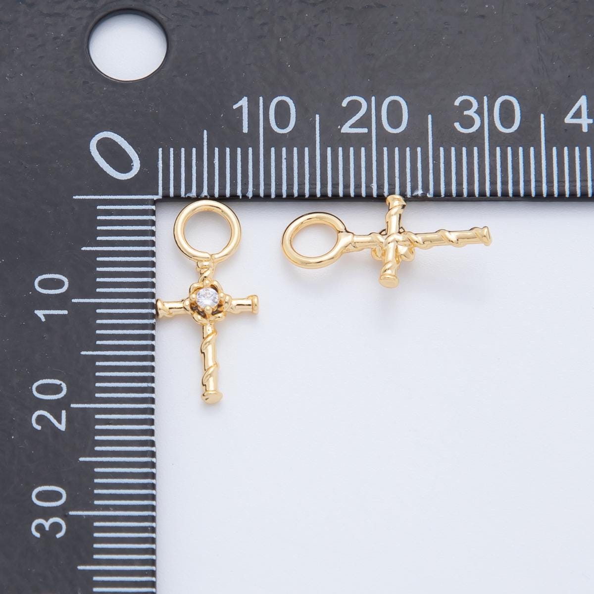 18K Gold Filled CZ Religious Cross Add-On Drop Earring Charm | AF748