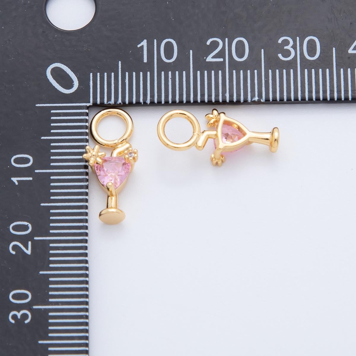 18K Gold Filled Pink CZ Martini Alcohol Add-On Drop Earring Charm | AF756