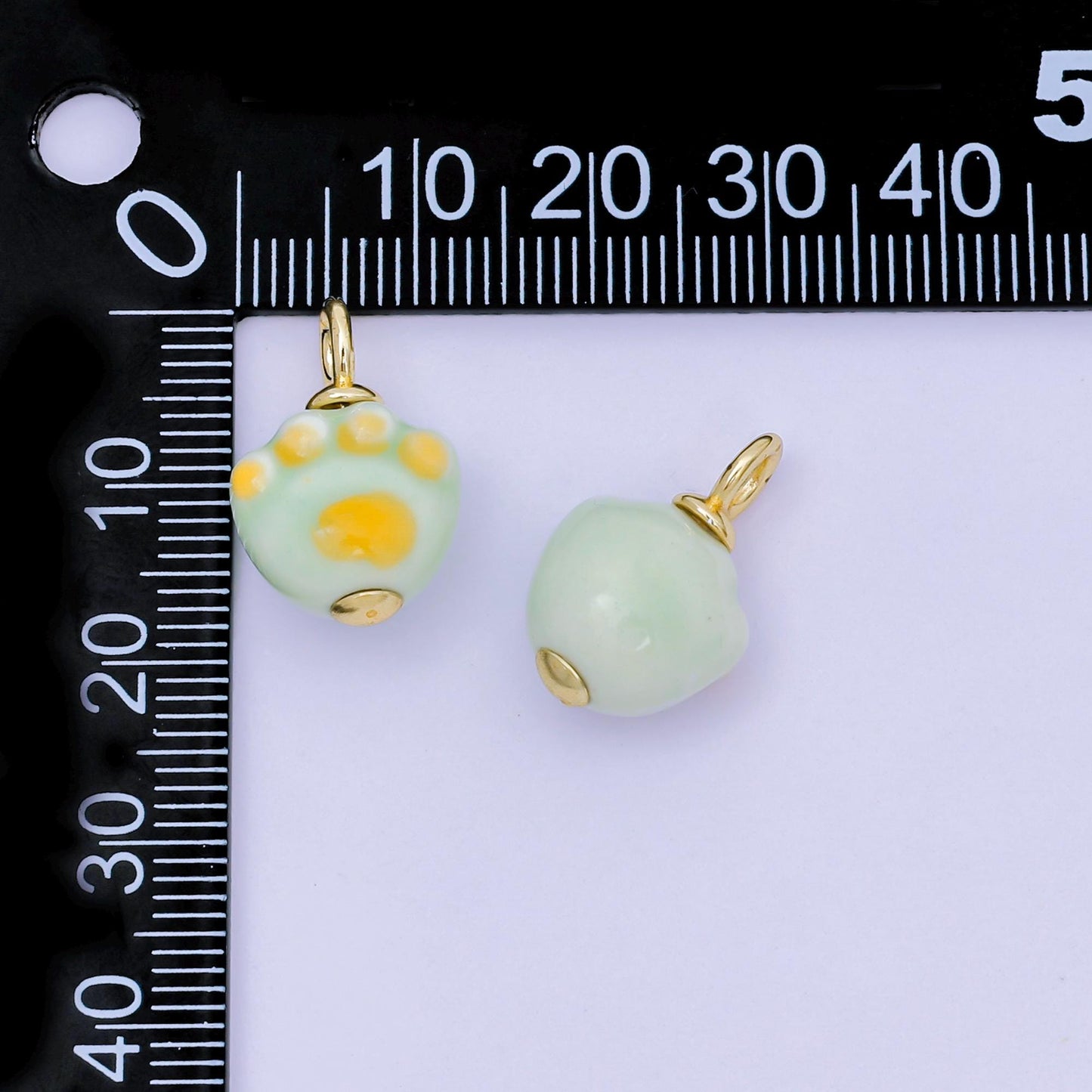 18K Gold Filled Ceramic Bear Paw Print Charm Drop Pendant | N-147