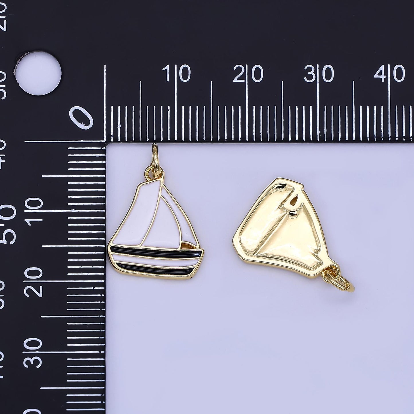 Mini White Sail Boat Charm in 24K Gold Filled Summer Travel Charm | N-1381
