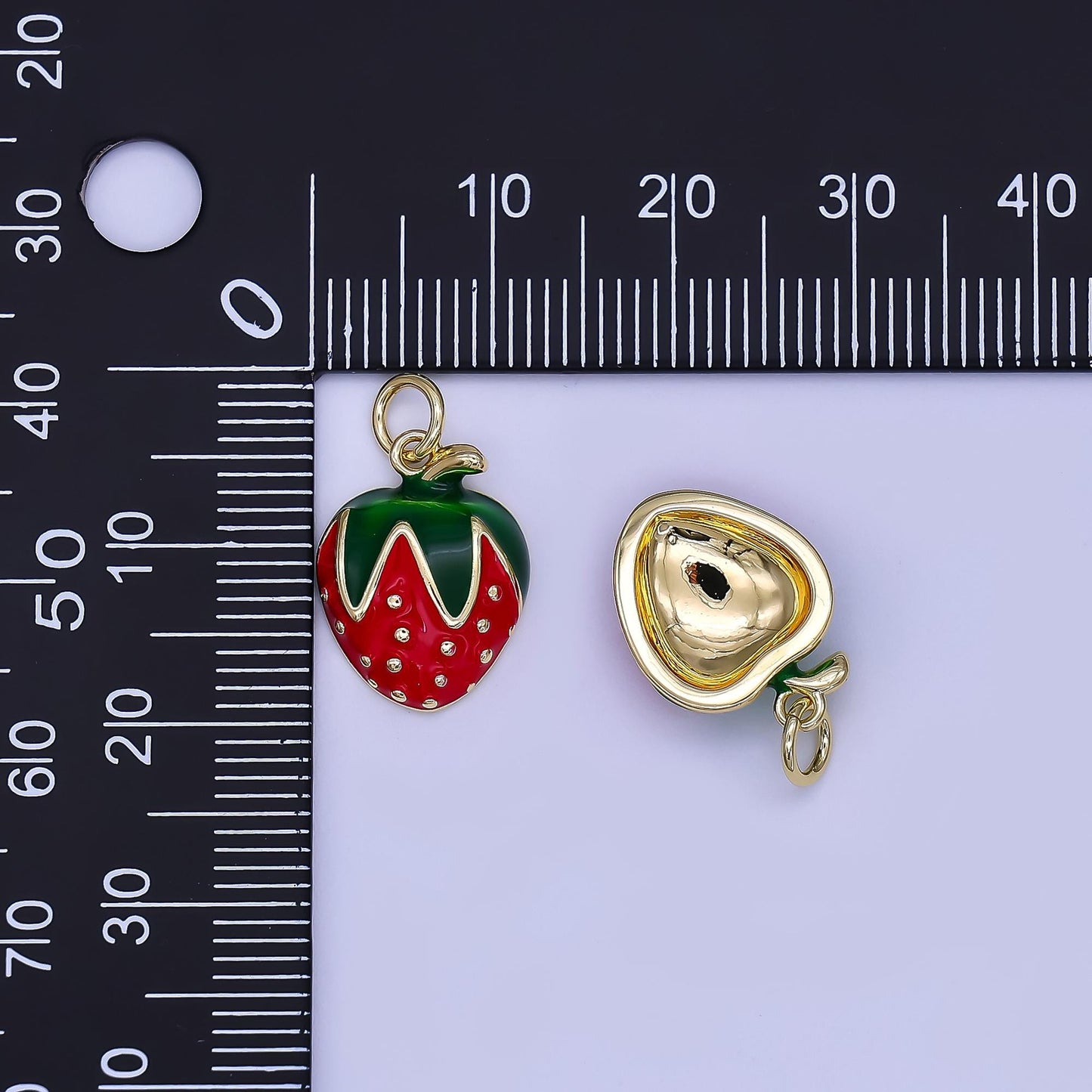 Mini Enamel Red Strawberry in 24K Gold Filled Charm Fruits Food Charm Garden Fresh Jewelry Inspired | AF-502