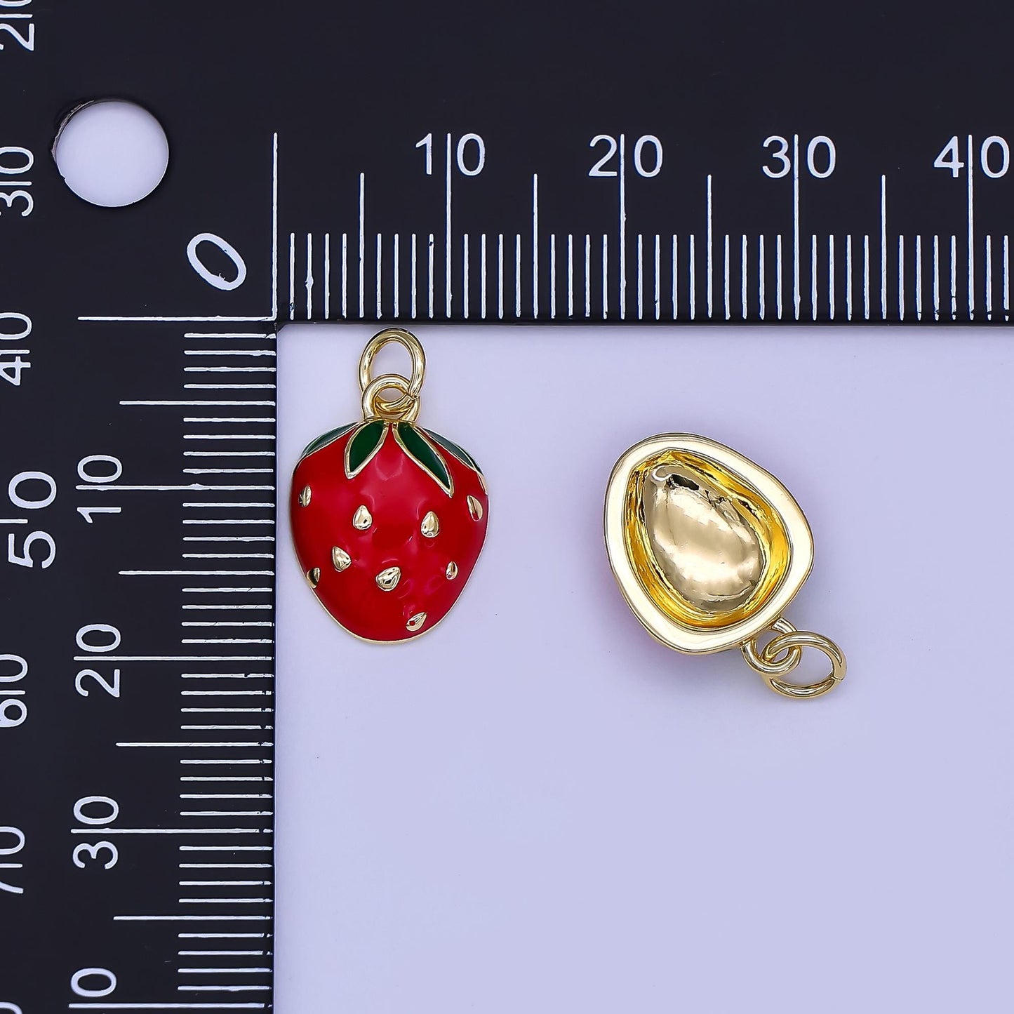 Mini Enamel Red Strawberry in 24K Gold Filled Charm Fruits Food Charm Garden Fresh Jewelry Inspired | AF-504