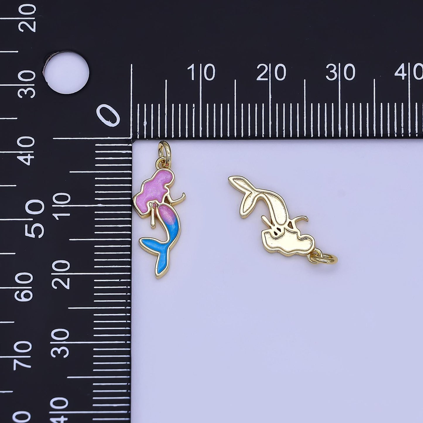Mini Purple Blue Enamel Mermaid Charm in 24K Gold Filled Under The Sea Creature Beach Charm | N-1715