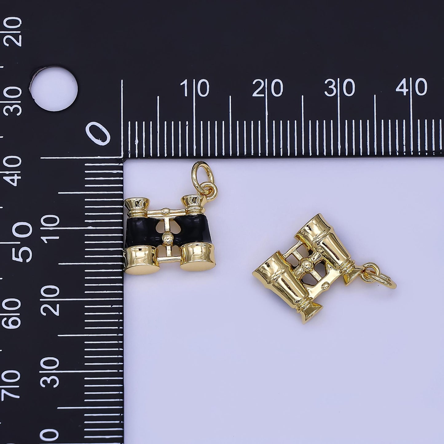 24k gold filled Mini Binocular Charm Black Enamel Charm Explorer Vibe for DIY Jewelry Making N-1325
