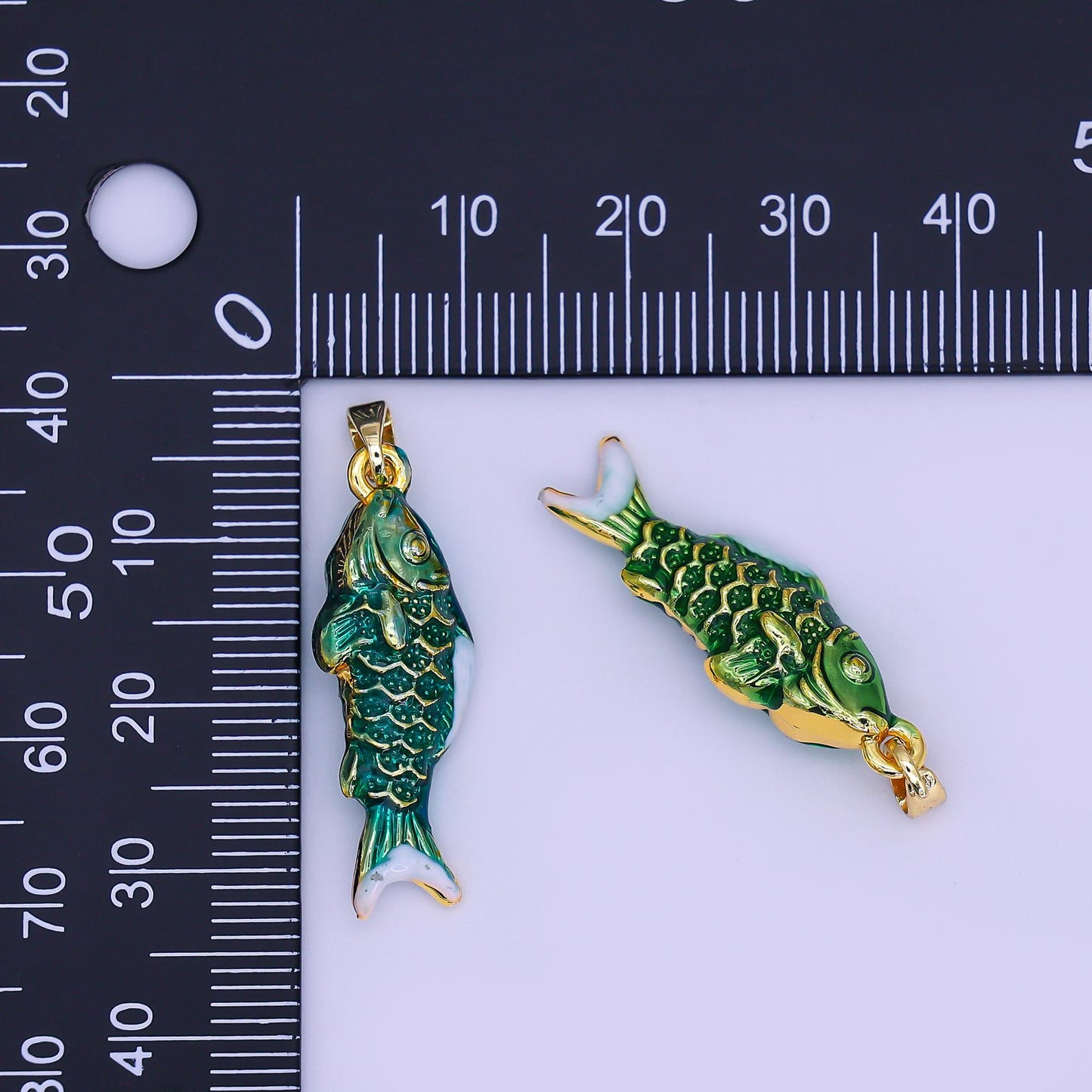 Mini Enamel Green fish Charms 24K Gold Filled fish Pendant, fish Charm Bracelet Necklace for DIY Jewelry Making Supply AH-494