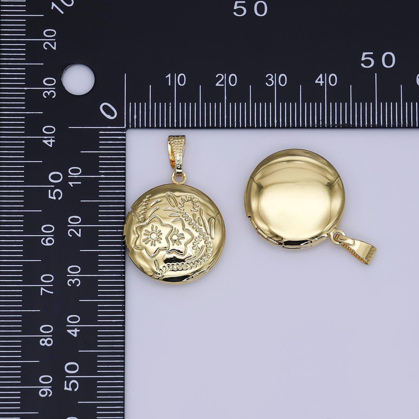 14k gold filled engraved Round floral flower locket pendant in gold AH-485