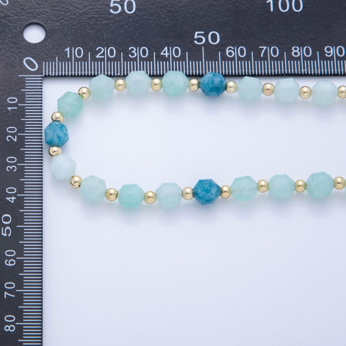 Handcrafted Aqua Blue Stone Beads 18K Gold Filled Shell Pearl Gemstone Cluster Beaded Necklace 17.72 Inch long | WA-332