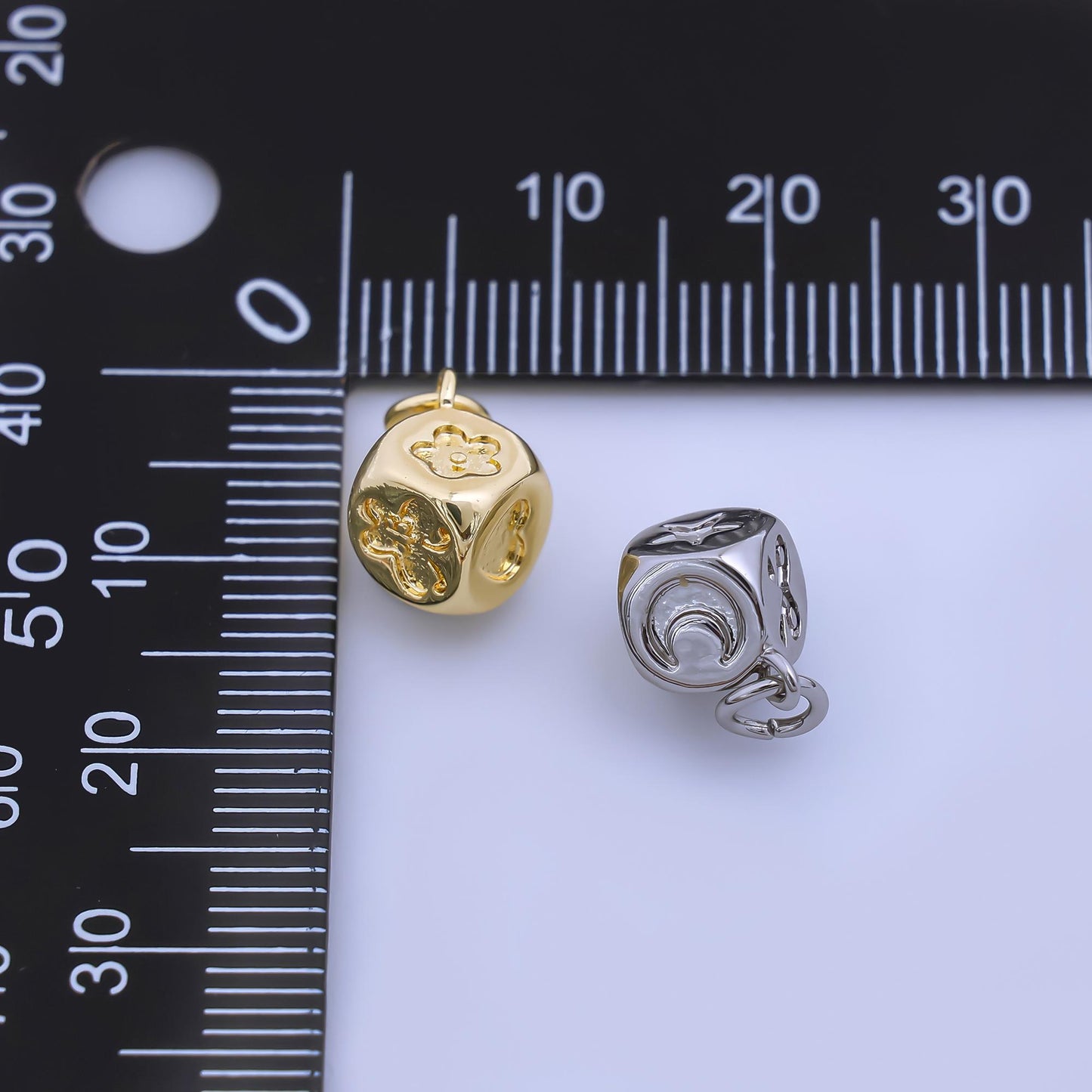 24k Gold Filled Dice Charm Celestial Pendant Cube charms for Lucky Jewelry Making in Silver and Gold AJ-471