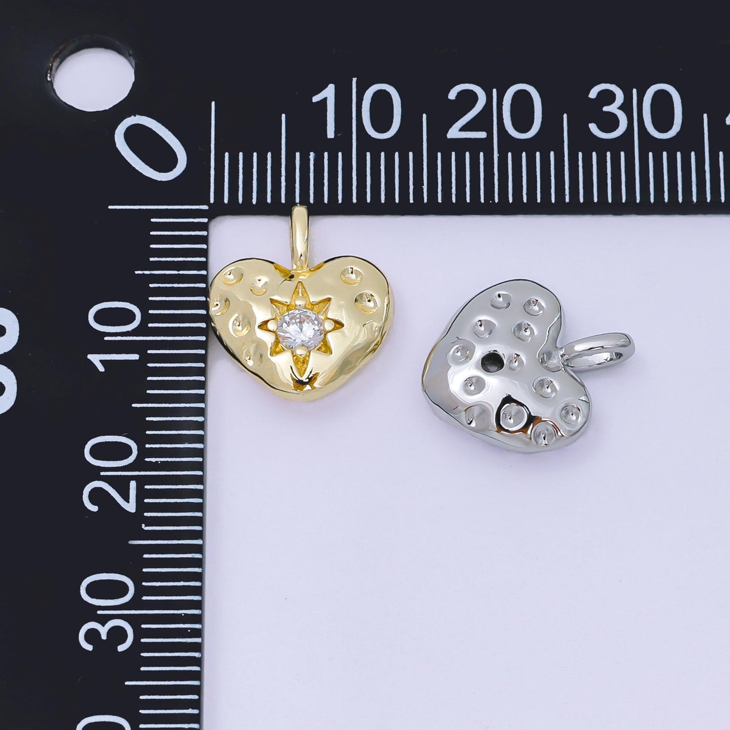 Dainty Puffy Gold Heart Charm with CZ Star On Heart Shape Pendant 24K Gold Filled charm AH-516