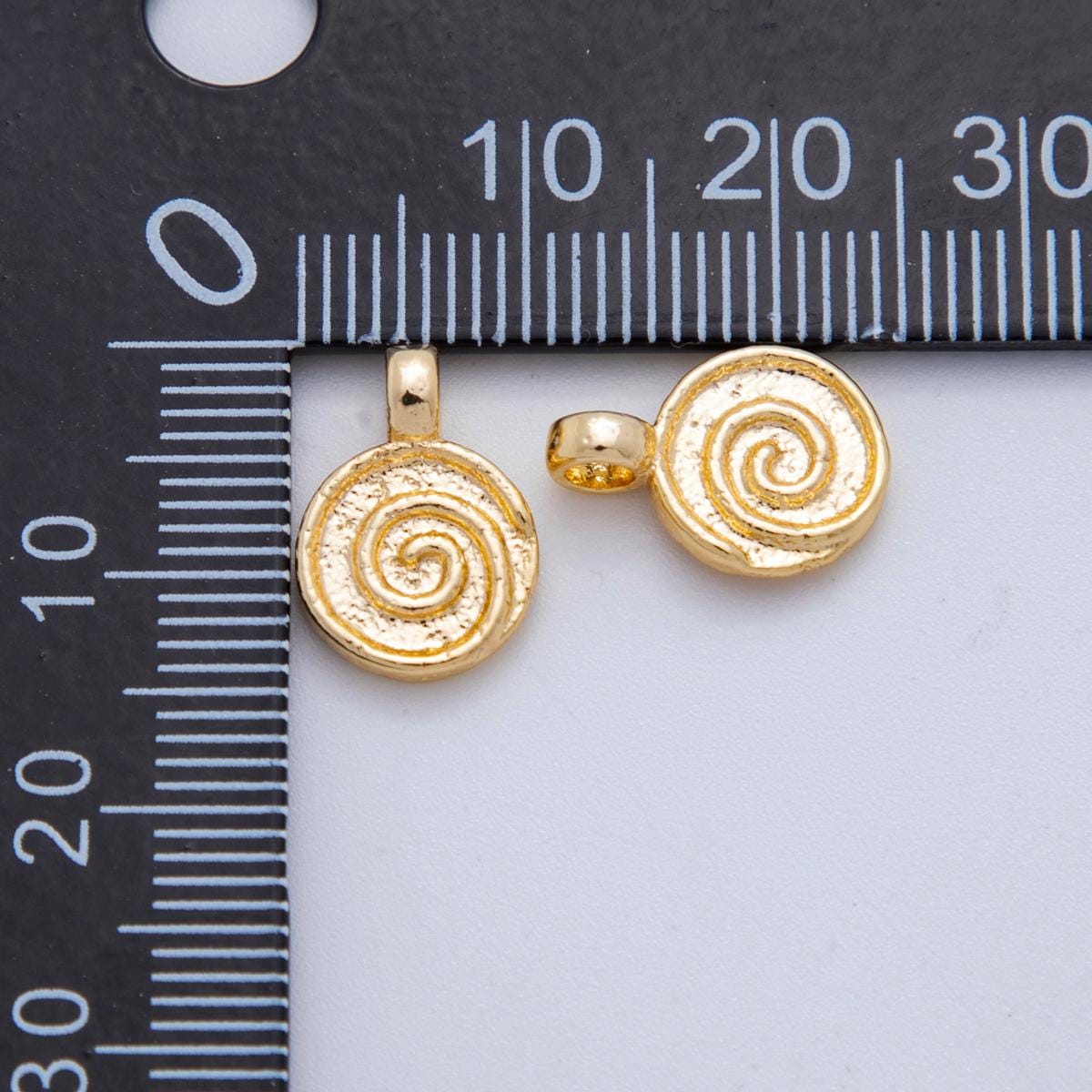 Gold Spiral Charm – Textured Round Dangle Coin Charm Boho Chic Jewelry Minimalist 18k Gold Fileld charm for Jewelry Making Supply