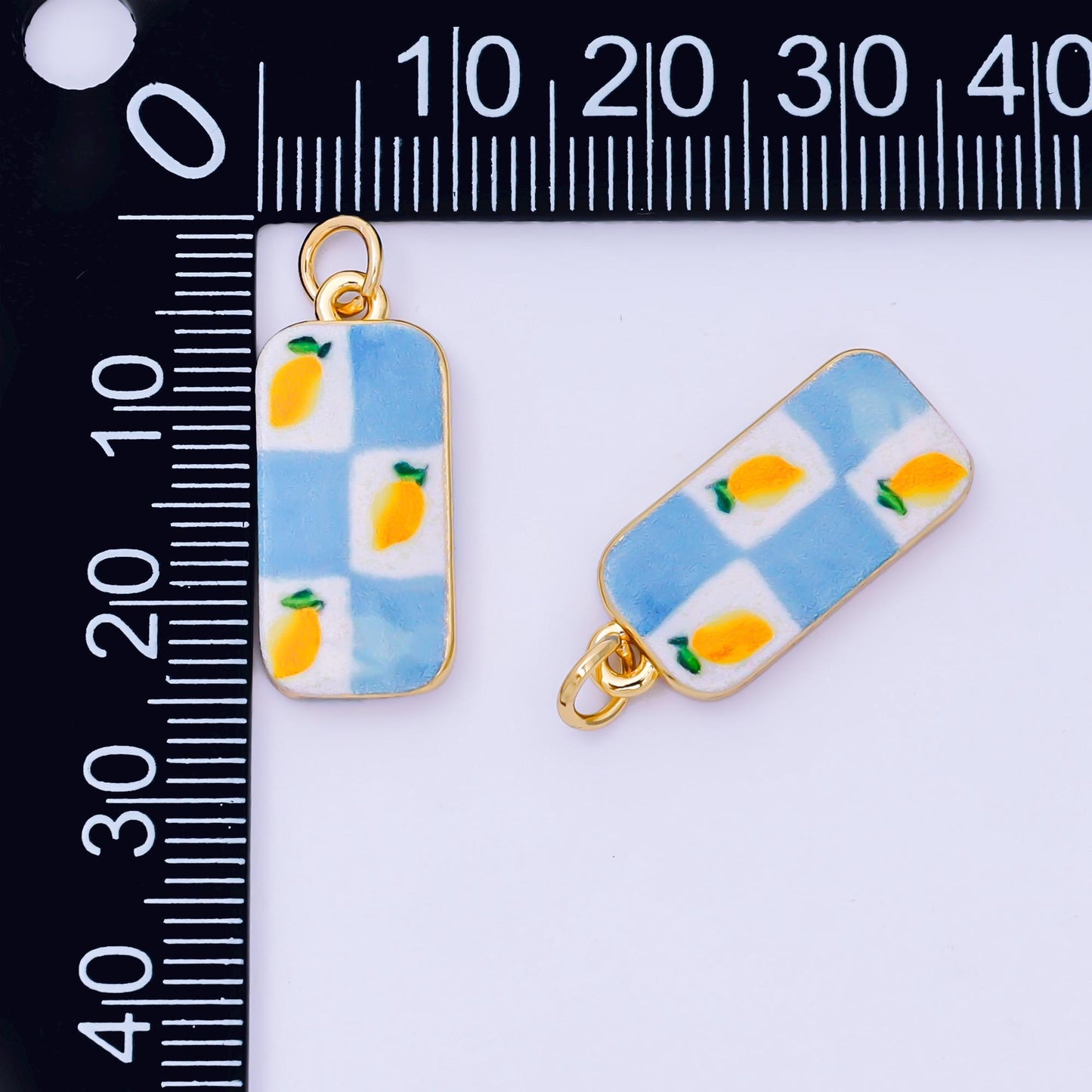 Mini Pastel Blue enamel Lemon Painting Italian Amalfi Coast Inspired Jewelry fruit 24k gold filled charm | AJ-256