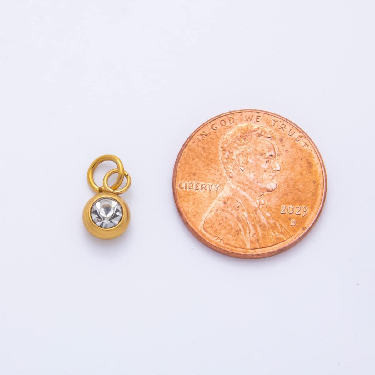 Mini PVD Gold Stainless Steel Tiny Round Crystal Bezel Cut Charm Minimalist Jewelry Making Supply | AH-900