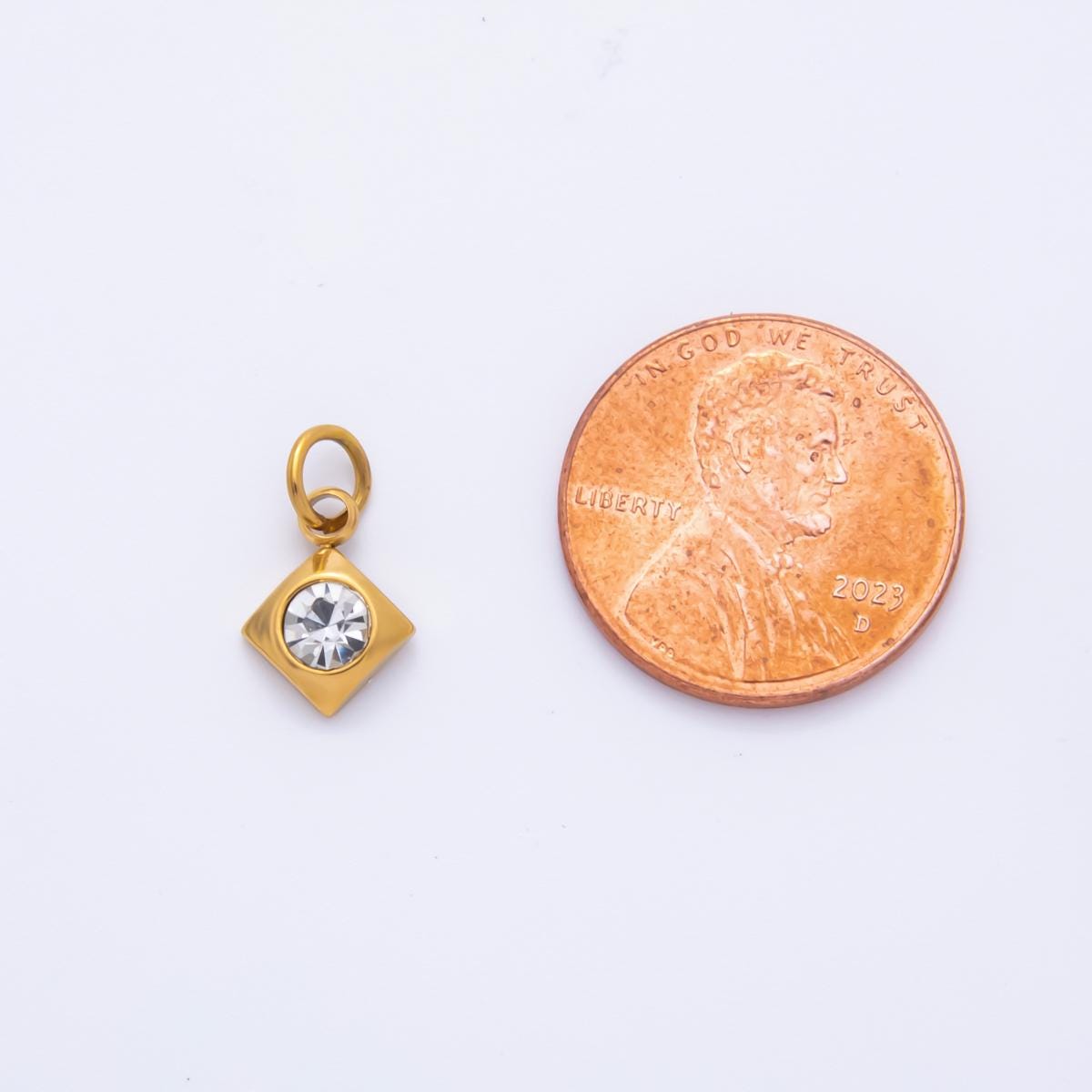 Mini PVD Gold Stainless Steel Tiny Rhombus Crystal Bezel Cut Charm Minimalist Add on Jewelry Making Supply | AH-902