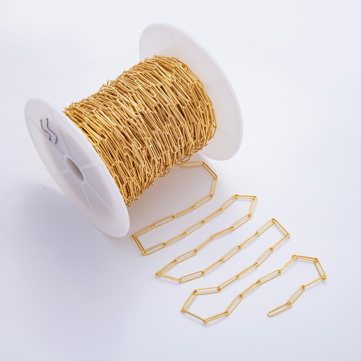 Gold stainless steel 20x4mm paperclip unfinished chain by yard tarnish free wholesale chain for necklace bracelet supply | ROLL-1704
