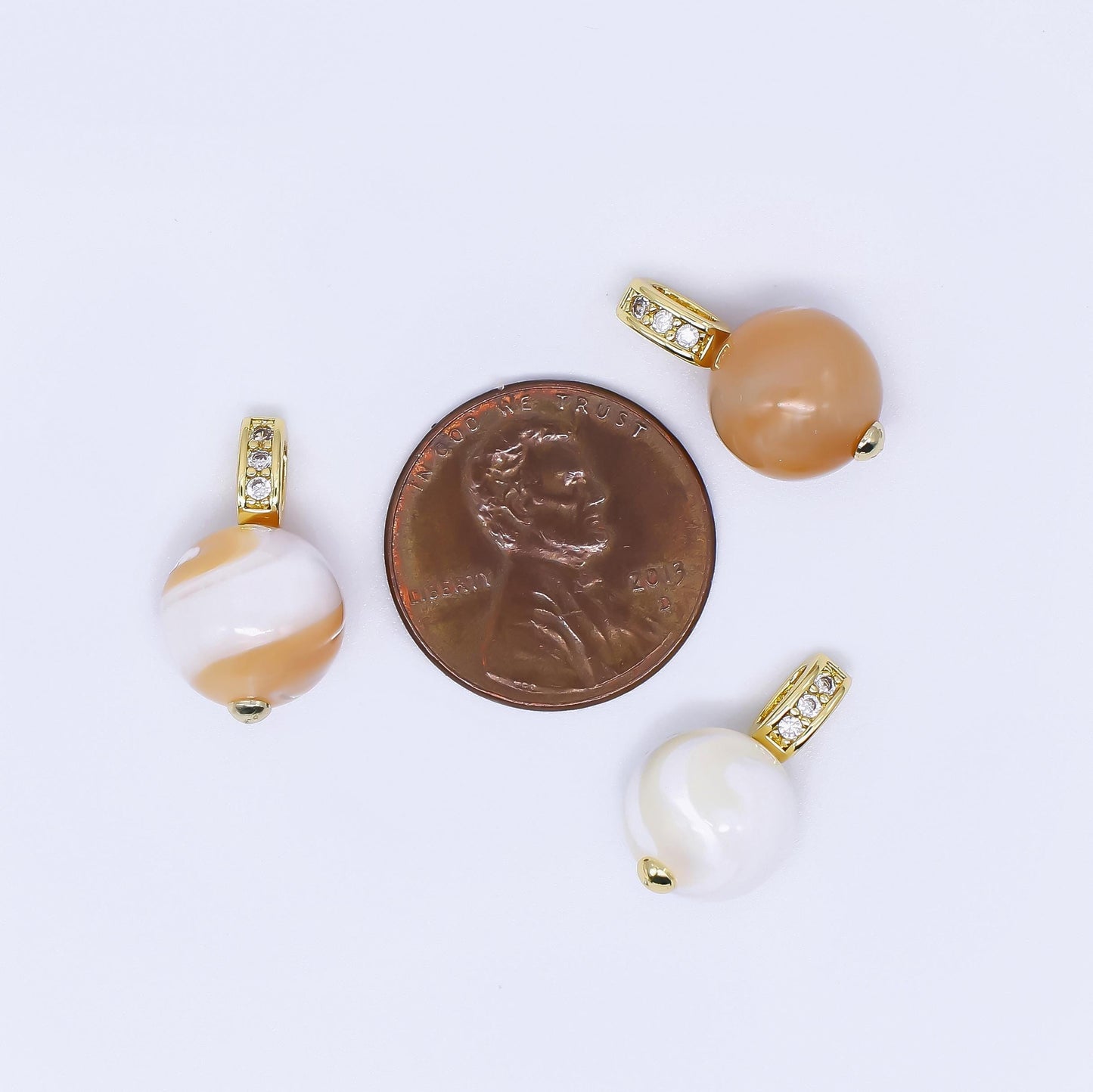 Mini Gold Filled Brown pearl charm 10 mm Round shape Shell Pearl charm CZ loop af-553